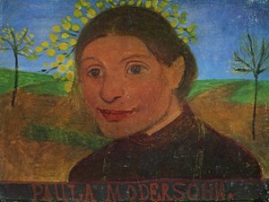 Autoritratto davanti ad alberi in fiore da Paula Modersohn Becker